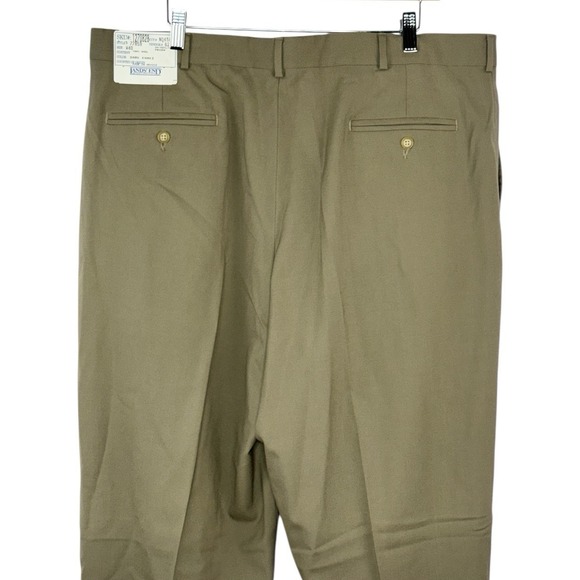 NWT Lands End Mens 40x34 Dark Khaki Wool Dress Pants Trousers Pleated Cuffed - Picture 5 of 8